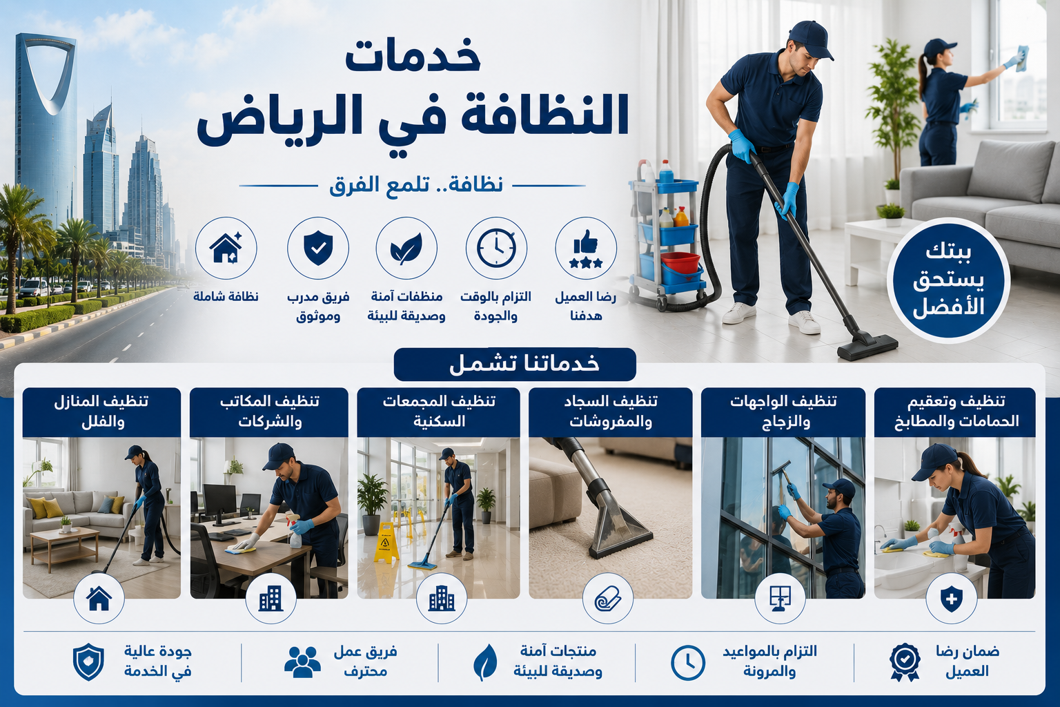 صورة غلاف المقال: خدمات النظافة في الرياض: أفضل الحلول لتنظيف المنازل والمجاري والخزانات باحترافية
