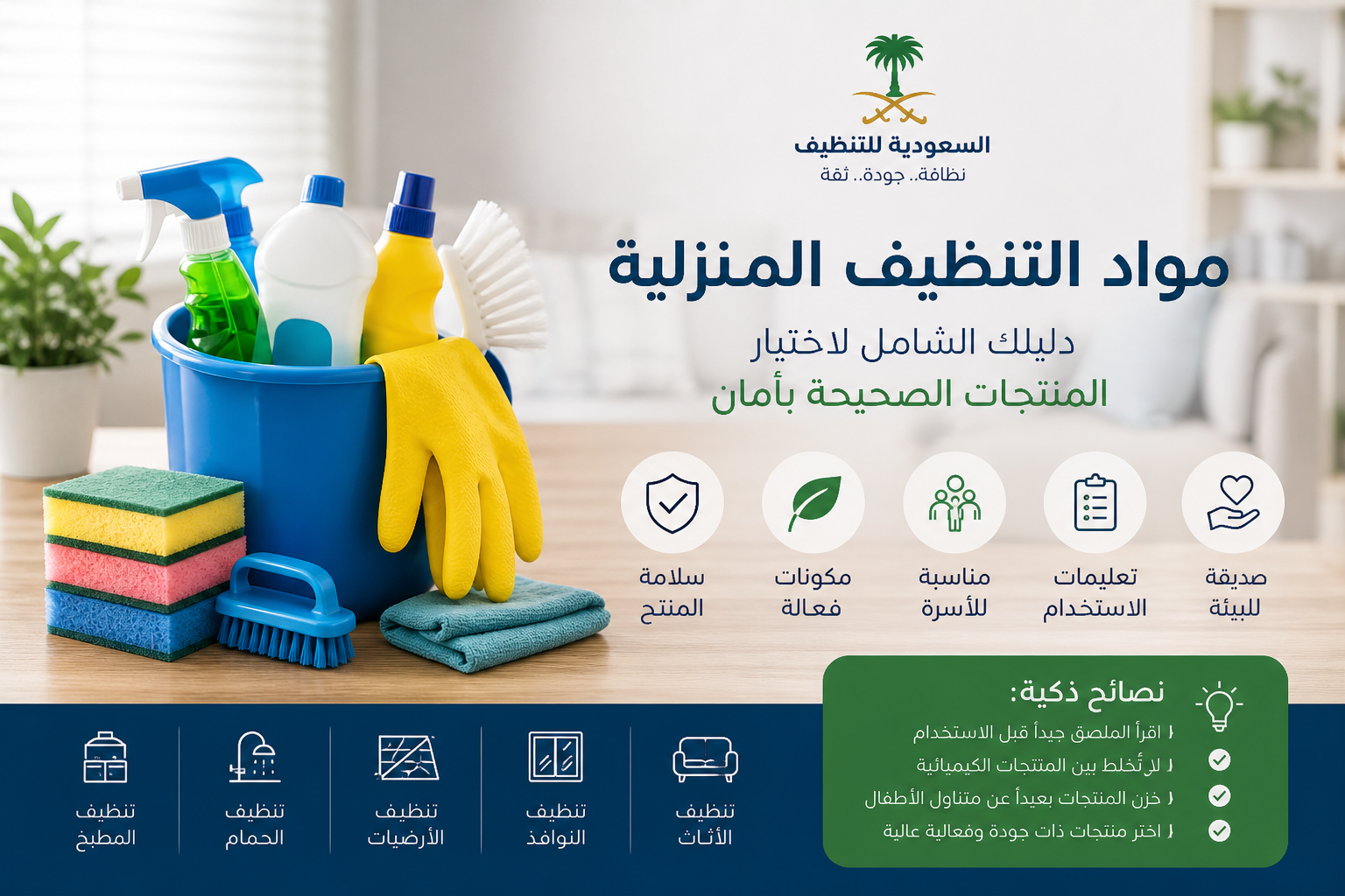 صورة غلاف المقال: مواد التنظيف المنزلية: دليلك الشامل لاختيار المنتجات الصحيحة بأمان