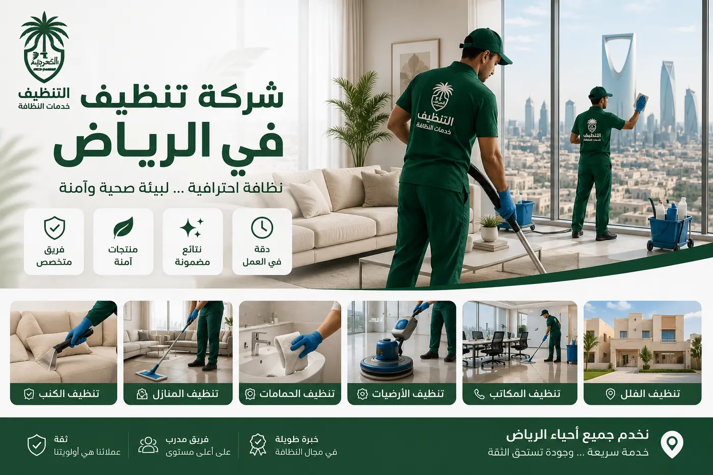 شركة تنظيف بالرياض — فريق محترف ومعدات حديثة لخدمات النظافة السكنية والتجارية — السعودية للتنظيف
