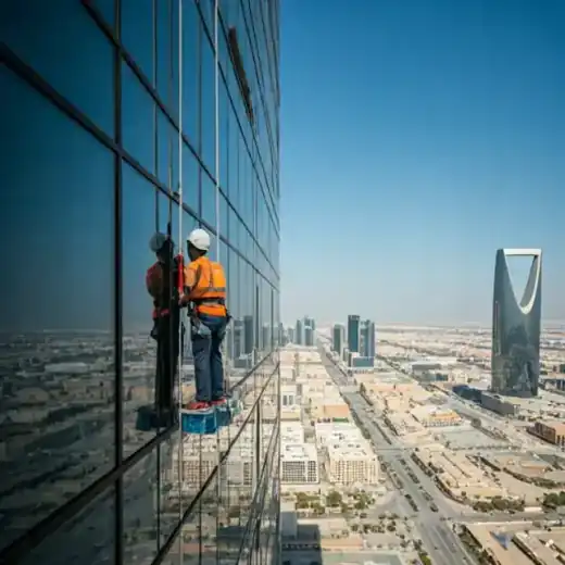 تنظيف واجهات زجاجية وعمائر — معدات آمنة للارتفاع والزجاج — السعودية للتنظيف
